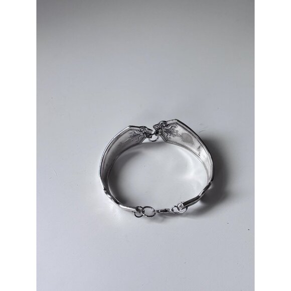 Handmade Silver Cuff Bracelet: Antique Fork Silverware Jewlery lobster clasp - Picture 7 of 11